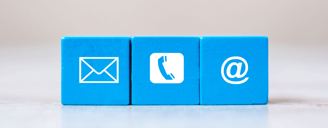 Icons of envelope, phone and email address